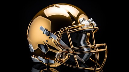 gold football helmet isolated on black background generative AI