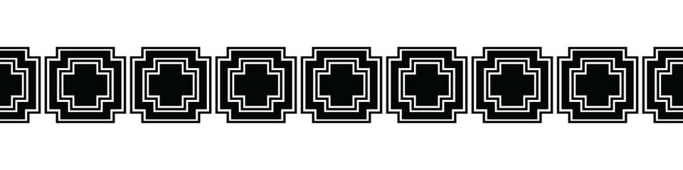 Fototapeta premium Black border. Aztec tribal seamless pattern in black and white. Abstract ethnic geometric art print design for textile template, fabric, rug, ornament, wallpaper, background, carpet.
