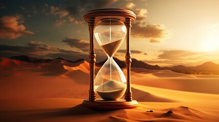 hourglass in desert: a vintage relic capturing the essence of time's passage in a desolate landscape generative AI