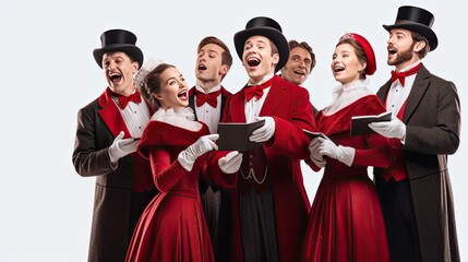 Joyful carolers singing in harmony isolated on white generative ai