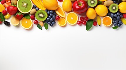 mix fruits frame border isolated on white generative AI