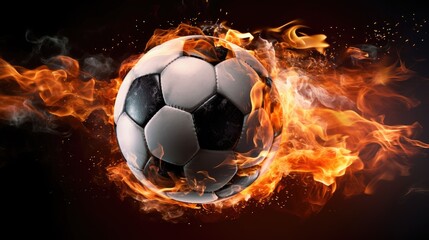 Naklejka premium super high velocity soccer ball, with fire bursting out generative AI