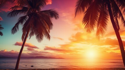 tropical landscape at sunset with palm trees abstract landscape tropical paradise island summer vacation generative AI
