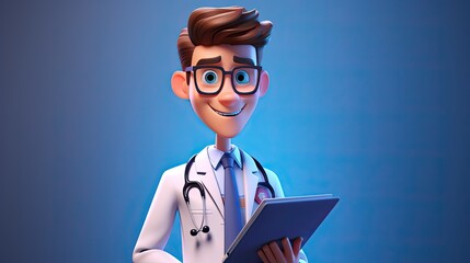 3d render doctor cartoon character with stethoscope and clipboard, looks at camera and gives advice professional consultation and recommendation generative AI