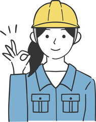 OKサインを出す女性作業員のイラスト素材