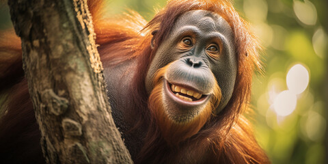Realistic photos of very cute orangutan activities
