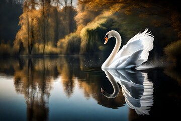 swan on the water in jungle Created with AI