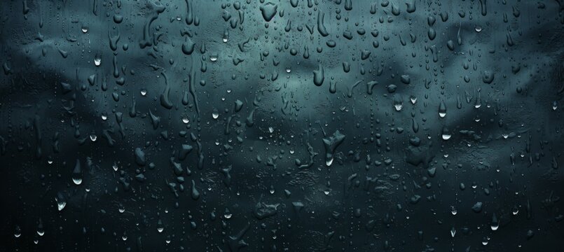 Raindrop water with melancholic dark background. Generative AI technology.	
