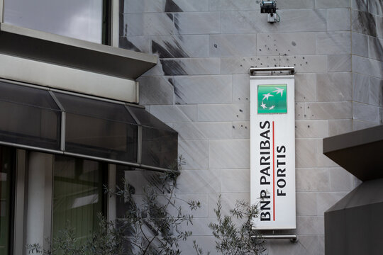 LIEGE, BELGIUM - NOVEMBER 9, 2022: BNP Paribas Fortis on their office for Liege. BNP Paribas Fortis is a retail and investment Belgian Bank spread all over Belgium.