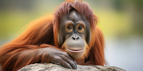 Realistic photos of very cute orangutan activities