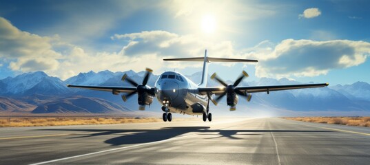 Propeller private jet take off from airport. Generative AI technology.