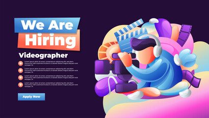 We Are Hiring Videographer Job Vacancy Banner Ads With Colorful Illustration Concept