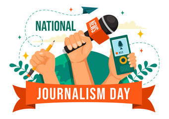 National Journalism Day Vector Illustration to Recognition and Appreciation for the Relentless Efforts of Journalists with Journal Equipments Design