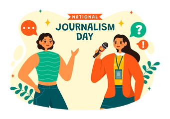 Fototapeta na wymiar National Journalism Day Vector Illustration to Recognition and Appreciation for the Relentless Efforts of Journalists with Journal Equipments Design