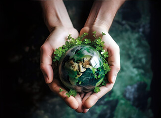 Earth Day_ top view the hand holding Earth