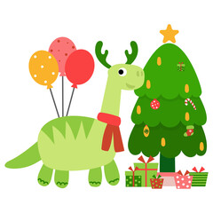 Obraz na płótnie Canvas Dinosaur christmas happy new year