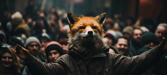 Fox boss and crowd people protest anti government movement. Generative AI technology. - obrazy, fototapety, plakaty