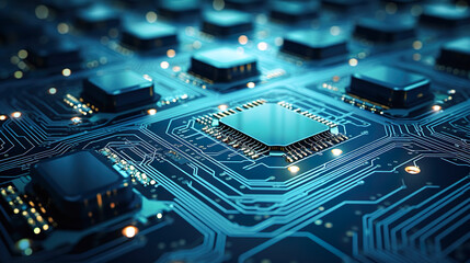 光る集積回路の拡大イメージ