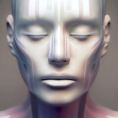 Portrait of a Futuristic Model · White Mask and Genderless Features · Future of Humanity