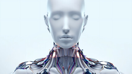 Human Like Android Robot &middot; Led Lights & Mechanical Parts Seamlessly Merged with Human Anatomy &middot; Minimal Business Wallpaper