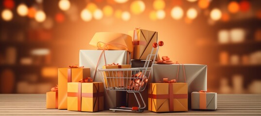 Gift package box. Christmas holiday online shopping and retail delivery concept. Generative AI