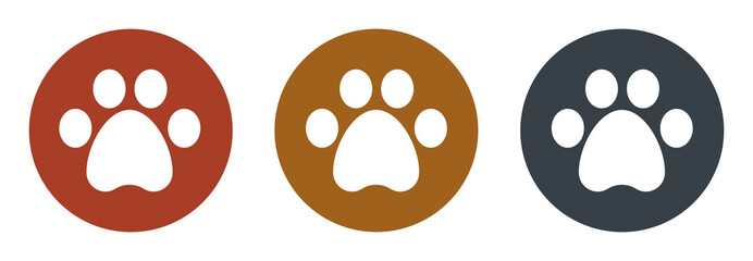 Dog or cat paw icon. Paw print set. Paw foot trail print of animal.