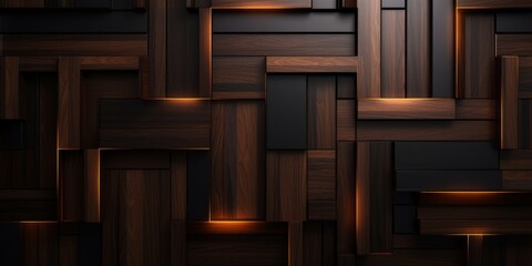 Wooden Ebony Creative Abstract Geometric Wallpaper. Display graphic. Computer Screen Digiral Art. Abstract Bright Surface Geometrical Horizontal Background. Ai Generated Vibrant Texture Pattern.