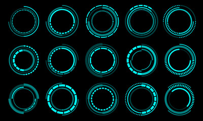 Set of sci fi blue circle user interface elements technology futuristic design modern creative on black background vector - 647479100