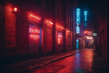 A vibrant, neon-lite night street in the city