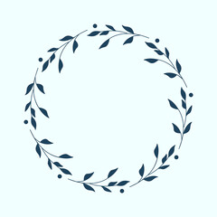 Leaf and Branch Frame hand drawn style. 
Leaf navy and white frame of twigs leaves. 
Frames for the Valentine&rsquo;s Day, wedding decor, logo and identity template.