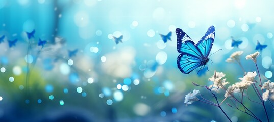Butterfly collect nectar from flowers. Generative AI technology.