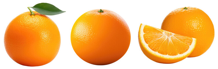 Set of whole orange and slide orange isolated on white background