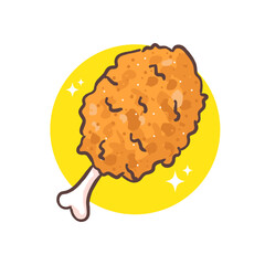 Fried chicken cartoon flat style. Fast food meal concept design. Isolated white background. Vector art illustration.