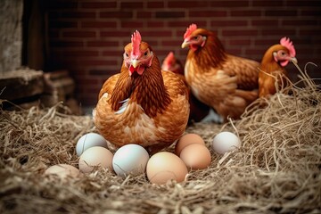 Agriculture, chicken eggs, farm in the countryside