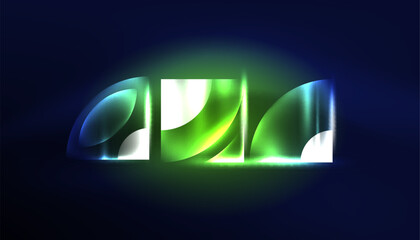 Abstract background techno neon glowing circle shapes and round elemetns with light flare effects. Hi-tech design for wallpaper, banner, background, landing page, wall art, invitation, prints, posters
