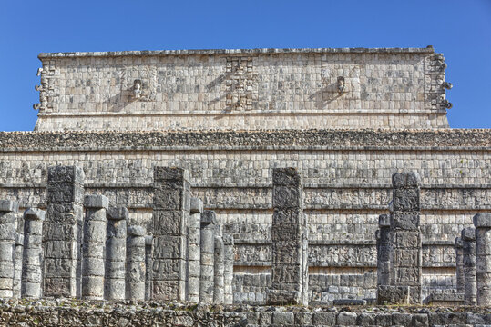 Columns Adorned With Carved Animal Deities, Group Of A Thousand Columns, Chichen Itza; Yucatan, Mexico