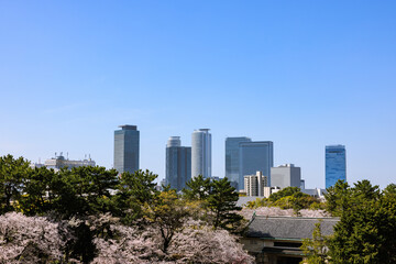 Fototapeta premium 名古屋城西南隅櫓から見た名古屋駅方面 桜の季節