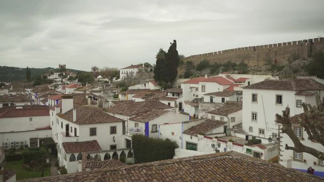 Obidos, medieval town Portugal. Panorama view over the historical center 