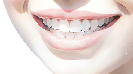 Naklejka premium 白い歯の女性の口元アップの水彩イラスト