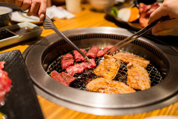 Japanese style bbq in restaurant