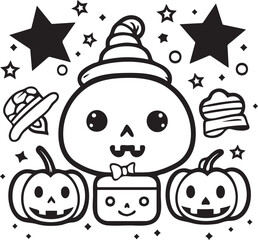 Halloween cartoon coloring illustration kid childern vector  image
