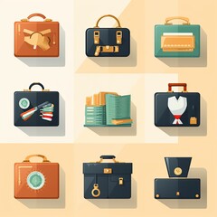 Business Icons: Icons representing business-related concepts such as a briefcase, dollar sign, and handshake.Generated with AI