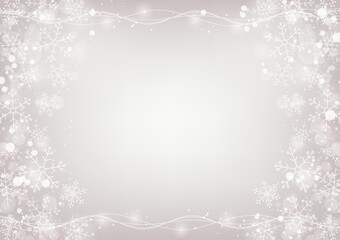 冬のキラキラ背景フレーム 白を基調とした雪の結晶のシンプルな飾り枠