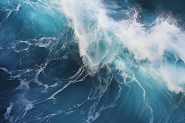 Blue Ocean Wave Catching a Wave with Splashing Foam, Clear Sky, and Copy Space