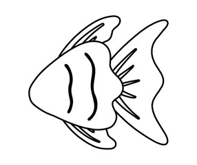 Fish Line Icon for Coloring Page Sea Animal Cartoon Vector Illustration
