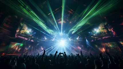 Laser show in a club, 16:9, copy space