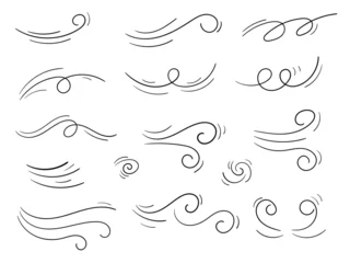 Foto op Plexiglas Doodle wind line set. Hand drawn doodle wind motion, air blow motion, swirl elements © katakari