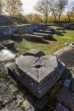 Fallen Stone Columns At A Ruins Site; Philippi, Greece