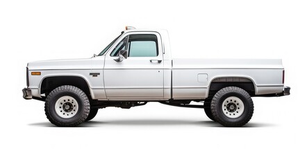 side view of white pick up truck on white background great for mockup and concepts.  generative AI