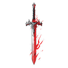 sword) vector icon in minimalistic, black and red line work, japan web